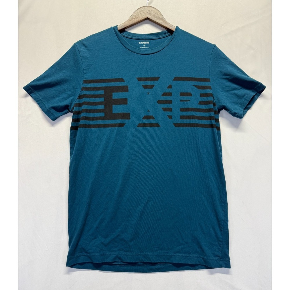 Express T‎ Shirt Mens Medium Teal Cotton Graphic Print EXP Logo Everyday Wear